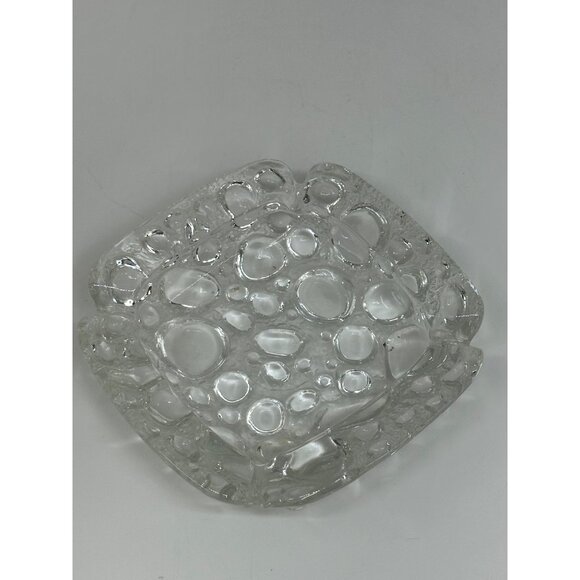 VTG 90s Libbey Clear Pebble Art Glass Ashtray 4" Mid Century Modern Trinket Dish - Picture 4 of 5